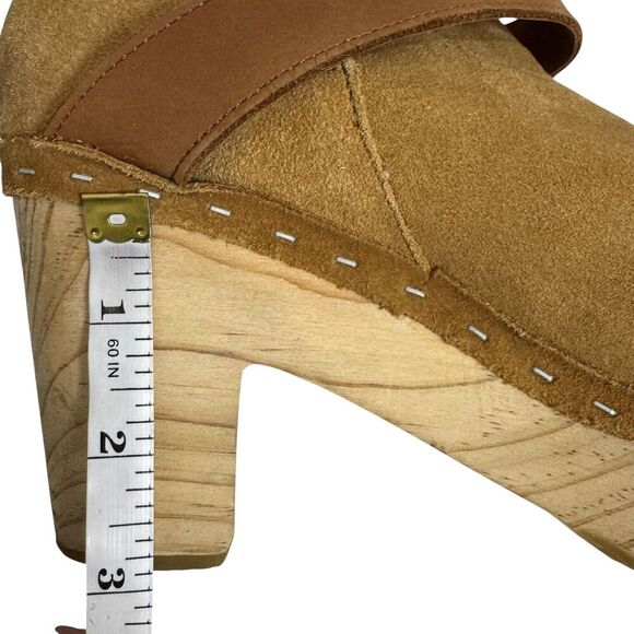 Free People Boots Womens Size 38 Tan Suede Clog Ankle Wrap Wooden Heel 500030907 - Picture 9 of 11